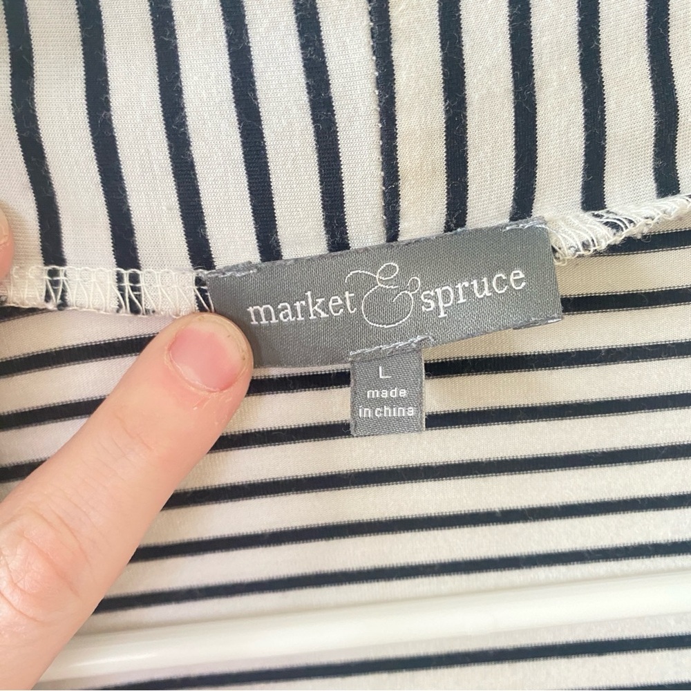 MARKET & SPRUCE Black and White Striped Open Front Cardigan Women's Size Large - Picture 2 of 6
